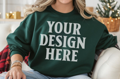 Gildan 18000 Forest Green Mockup , Crewneck Sweatshirt Boho Product Image 1