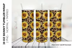 Leopard Tumbler with Sunflowers Sublimation PNG Product Image 1