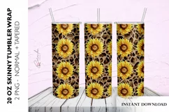 Tumbler Sublimation Design with Sunflowers and Leopard Print Product Image 1