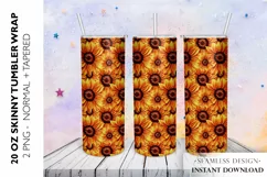 Sunflower Tumbler Sublimation Design, 20 OZ Skinny Tumbler Product Image 1