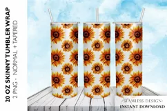 Sunflower Tumbler Sublimation Design, 20 OZ Skinny Tumbler Product Image 1