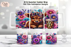 Baby Highland Cow Floral 40oz Tumbler Wrap Sublimation PNG Product Image 1