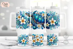 Floral Sea Turtle 40oz Tumbler Wrap PNG Sublimation Design Product Image 1