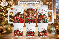 Christmas Highland Cow 40oz Tumbler Wrap PNG Product Image 1