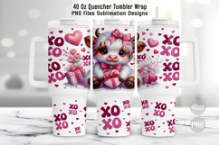 Valentine Highland Cow 40oz Tumbler Wrap Sublimation PNG Product Image 1