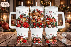 Christmas Highland Cow 40oz Tumbler Wrap PNG Product Image 3