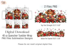Christmas Highland Cow 40oz Tumbler Wrap PNG Product Image 4