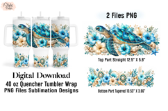 Floral Sea Turtle 40oz Tumbler Wrap PNG Sublimation Design Product Image 2