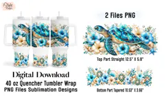 Floral Sea Turtle 40oz Tumbler Wrap PNG Sublimation Design Product Image 2