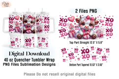 Valentine Highland Cow 40oz Tumbler Wrap Sublimation PNG Product Image 2