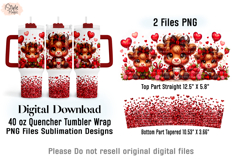 Valentine Highland Cow 40oz Tumbler Wrap Sublimation PNG Product Image 3