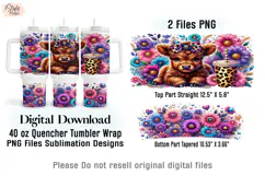Baby Highland Cow Floral 40oz Tumbler Wrap Sublimation PNG Product Image 2