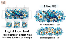 Floral Sea Turtle 40oz Tumbler Wrap PNG Sublimation Design Product Image 2