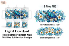 Floral Sea Turtle 40oz Tumbler Wrap PNG Sublimation Design Product Image 2