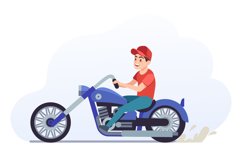 Man on motorcycle. Biker driving blue motorcycle, collectibl Product Image 1