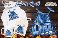 Cute blue Halloween haunted house clipart t shirt design png Product Image 2