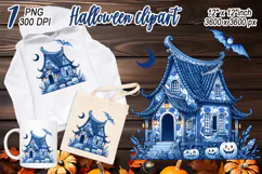 Cute blue Halloween haunted house clipart t shirt design png Product Image 2