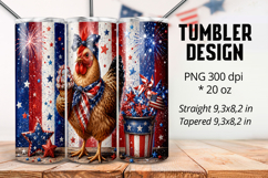 Patriotic Chicken Tumbler Wrap 20oz PNG, Sublimation Design Product Image 1