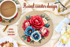Delicate vintage floral round coaster sublimation design png Product Image 1