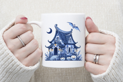 Cute blue Halloween haunted house clipart t shirt design png Product Image 3