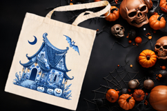 Cute blue Halloween haunted house clipart t shirt design png Product Image 4