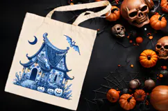 Cute blue Halloween haunted house clipart t shirt design png Product Image 4