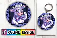 Playful Circle Keychain Sublimation, Cute Cow Product Image 1