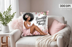 Afro Girl /Woman braided hair Pillow Design, Black Queen PNG Product Image 1