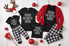 Christmas Family Matching Shirt Mockup | Cozy Boho Flat Lay Product Image 1