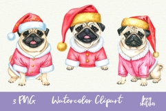 Vintage Christmas Pug Santa Clipart Retro Christmas Dog PNG Product Image 1