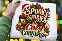Spooky Stories & Cozy Corners PNG, Christmas Book Lover Product Image 2