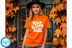 Orange women Tshirt Mockup, Halloween tshirt mockup Product Image 1