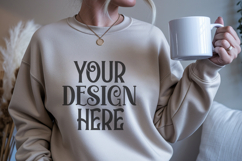 Sand Gildan 18000 Mockup, Sweatshirt Crewneck Mockups Product Image 1