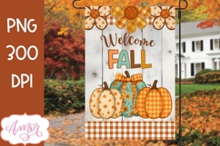 Welcome fall garden flag sublimation design, Fall pumpkins Product Image 1