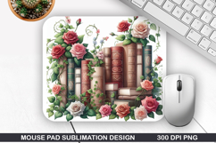 Books Flower Mouse Pad Sublimation, Animals Mouse Pad PNG Product Image 1