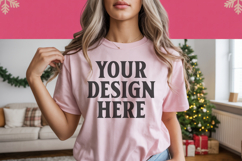 Heather Peach Bella Canvas 3001 Christmas Shirt Mockup, Tran Product Image 1