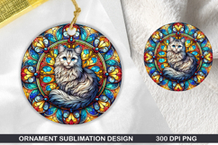 Cute Cat Stained Glass Ornament PNG, Sublimation PNG Design Product Image 1