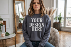 Dark Heather Gildan 18000 Crewnwck Sweatshirt Mockup, gildan Product Image 1
