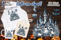 Cute blue Halloween haunted house clipart t shirt design png Product Image 2