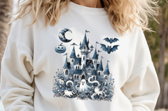 Cute blue Halloween haunted house clipart t shirt design png Product Image 3