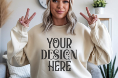 Sand Gildan 18000 Mockup, Sweatshirt Crewneck Mockups Product Image 1