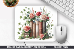 Books Flower Mouse Pad Sublimation, Animals Mouse Pad PNG Product Image 1