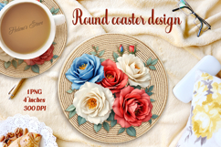 Delicate vintage floral round coaster sublimation design png Product Image 1
