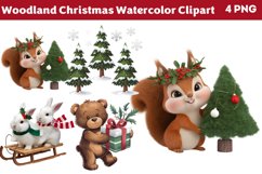Woodland Christmas Watercolor Clipart PNG Product Image 1