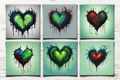 Green Halloween Bloody Heart digital paper, Frankenstein Vib Product Image 2