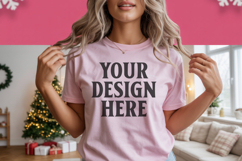 Heather Peach Bella Canvas 3001 Christmas Shirt Mockup, Tran Product Image 1
