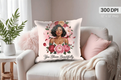 Afro Girl /Woman braided hair Pillow Design, Black Queen PNG Product Image 1