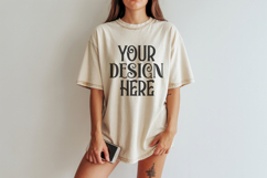 Ivory Comfort Colors 1717 T-shirt Mockups, Real Model Product Image 1