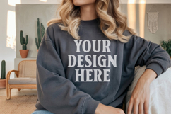 Dark Heather Gildan 18000 Crewnwck Sweatshirt Mockup, gildan Product Image 1