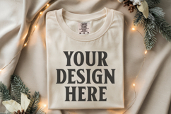 Ivory Comfort Colors 1717 Christmas Folded T-Shirt Mockup Product Image 1